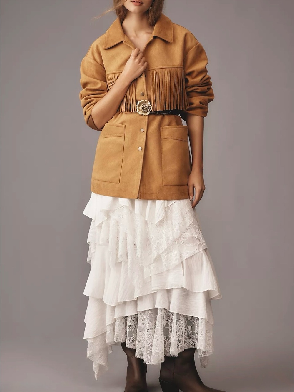 Pilcro by Anthropologie Tan Faux Suede Fringe Jacket - Picture 5 of 6